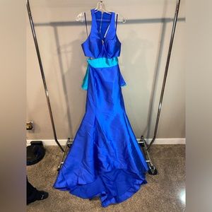 Royal blue and turquoise mermaid gown with ruffles by Splash size 10
